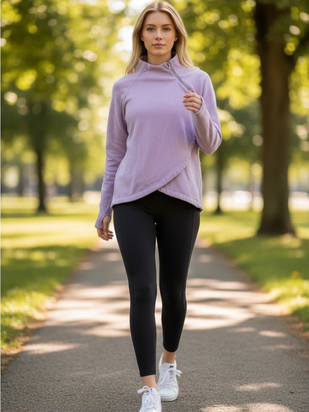 Athleta Lavender Asymmetrical Zip Neck Fleece Pullover Thumbholes XS